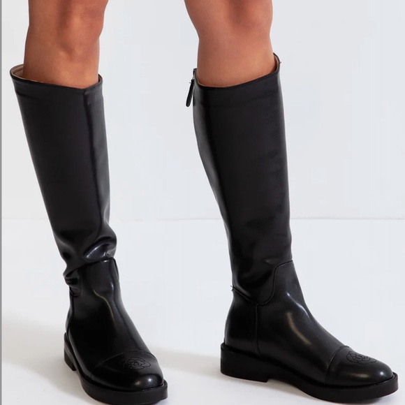 Vegan Leather High Knee Boots - Black - NWT - Picture 1 of 4